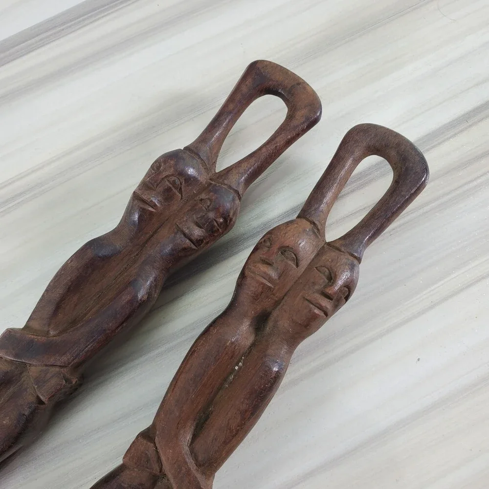 Hand Carved Wood Spoon Fork Set Salad Serving Utensils Grigg African Egyptian